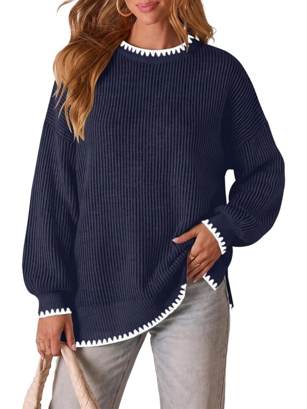 Oversized Striped Knit Sweater for Women - Cozy Fall & Winter Outfit Essential